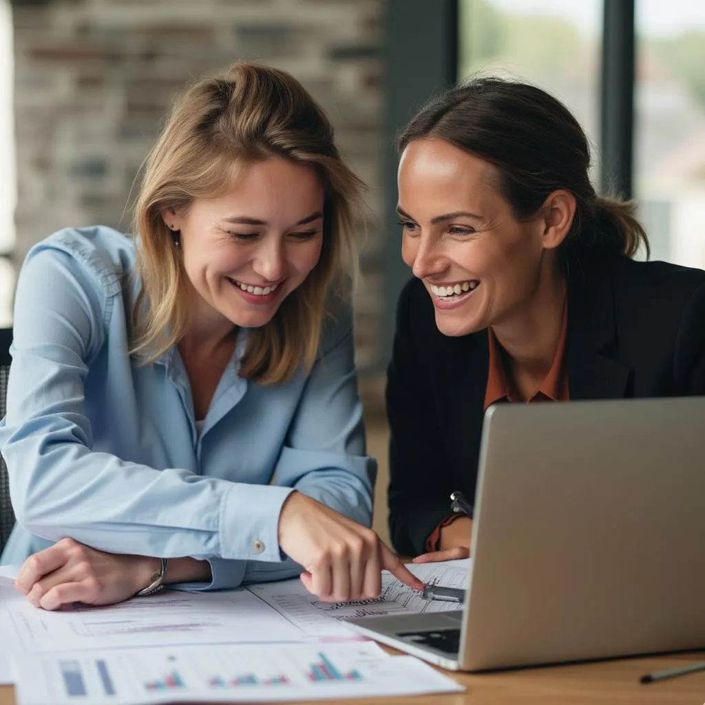 Consultor y cliente trabajando juntos en un plan